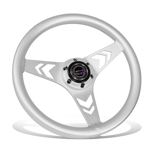 NRG Innovations All Aluminum NRG-RST-070-SL Steering Wheel 330mm - Arow Cutout- Ergonomic Grip- Anadized Silver