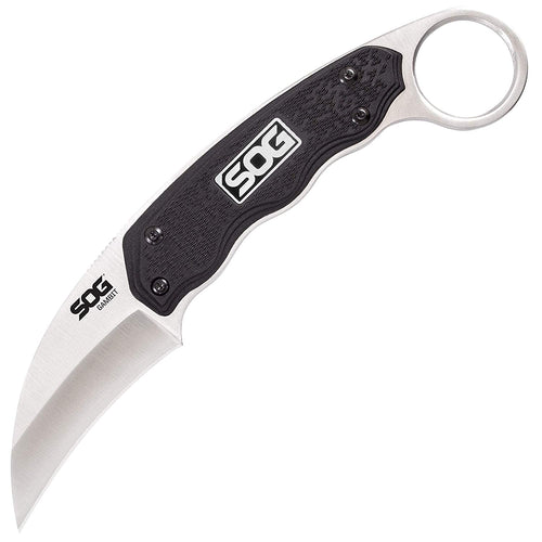SOG Karambit Survival Knife - Gambit Curved Security Belt Knife, Full Tang Fixed 2.6 Inch Blade w/Hard Nylon Sheath and Adjustable Clip (GB1001-CP), Black