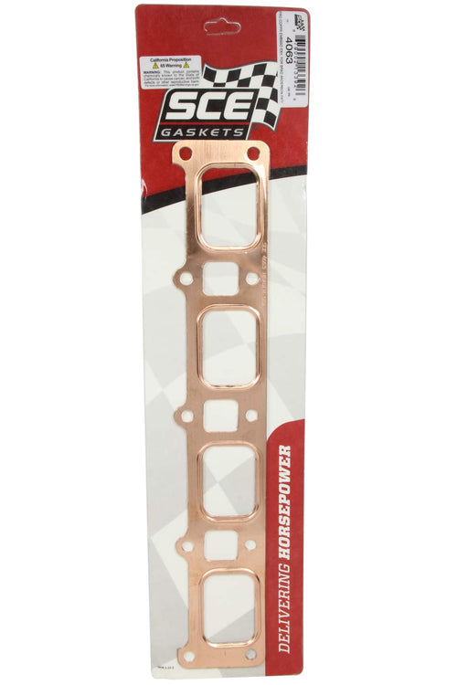Exhaust Manifold/Header Gasket SCE Gaskets, 1.850 x 2.600 in Rectangular Port, Copper, BAE Fathead, Mopar 426 Hemi, Pair