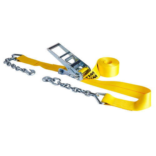 3" x 30' Heavy Duty Ratchet Tie-Down Keeper with Chain End and Grab Hook - 5,000 lbs. Working Load Limit and 15,000 lbs. Break Strength