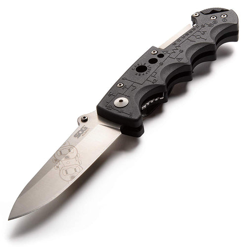 SOG Electricians Kilowatt- Pocket Knife with Wire Stripping Multi-Tool and 3.4 Inch AUS-8 Blade, UTP 10-22G Wire Stripper Knife (EL01-CP), Black