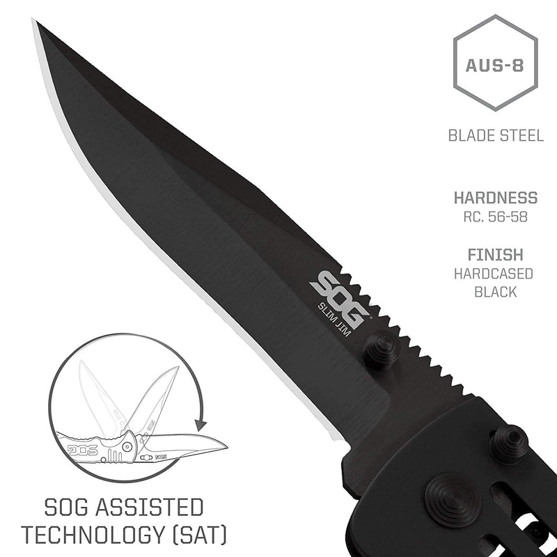 SOG SlimJim Folding Knife Pocket Slim Knife Black