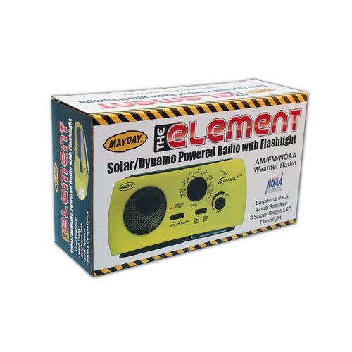 Solar Dynamo Element AM/FM/NOAA Emergency Radio – Crank, USB & Power with Flashlight, SOS Alert & Weather Alerts – Ideal for Disaster Prep, Camping & Survival Kits
