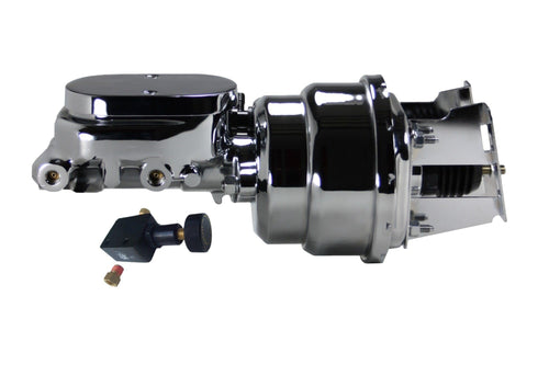 7 Inch LEED BRAKES Dual Power Booster, 1-1/8 Inch Bore Flat Top Master, Adjustable Valve (Chrome)