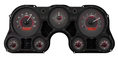 Dakota Digital VHX-67C-PA-C-R Analog Gauge System Compatible with 1967-72 Chevy Pickup Truck with Analog Clock Carbon Fiber Red Backlighting