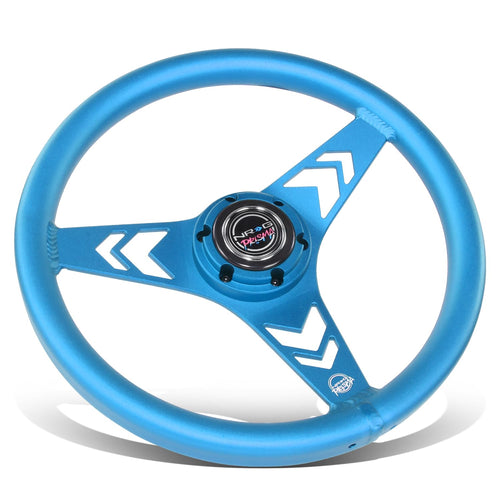 NRG Innovations All Aluminum Steering Wheel NRG-RST-070-BL 330mm - Arow Cutout- Ergonomic Grip- Anadized Blue