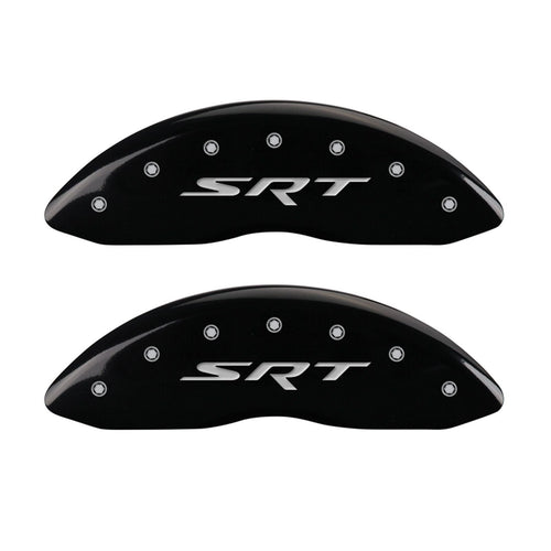 MGP 42002SSRTBK Caliper Covers 'SRT' Engraved Caliper Cover with Black Powder Coat Finish and Silver Characters, (Set of 4)