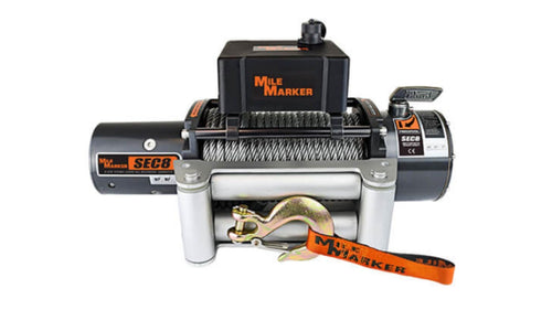 Winch Mile Marker 77-50141W Sec 8 8000 lb Pulling Power - Waterproof, 100’ of Steel Cable, 4.9 HP Series Wound Motor, Handheld Remote Control