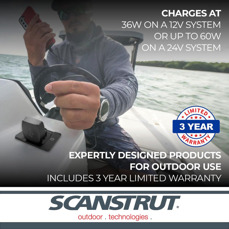 Scanstrut Dual USB Socket Fast Charge with Front fit Bezel