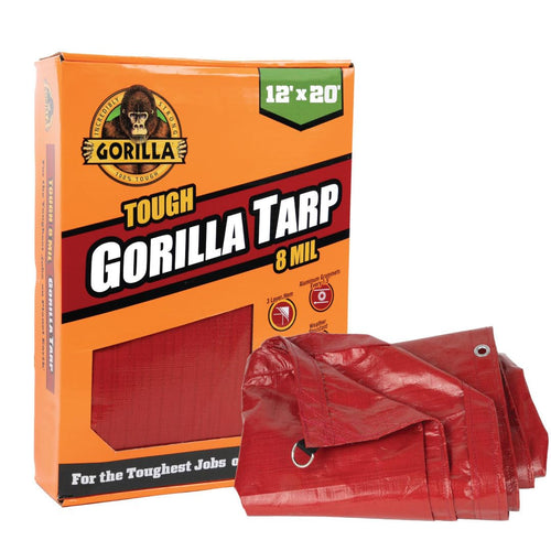 Gorilla Tough Tarp Heavy-Duty 12 ft x 20 ft Waterproof Polyethylene, 8 mil Thick, UV Treated with Reinforced Edges & Aluminum Grommets - Durable Outdoor Tarp for Camping, Gardening, Construction