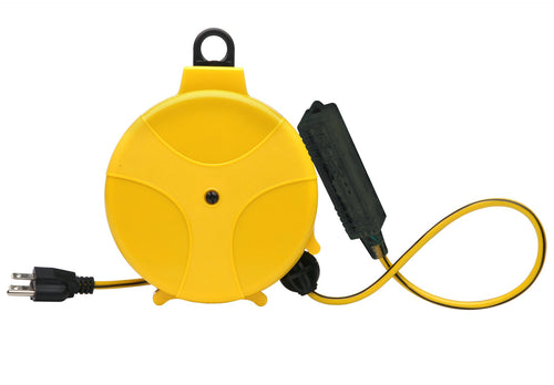 Retractable Southwire Extension Cord Reel - Three Grounded Outlets on Power Block for Multiple Devices - Tangle-Free Design with Smooth Retraction - Yellow - 20 Feet