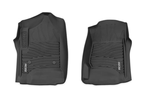 Flex-Fit Rough Country Front Floor Mats for Chevy Silverado & GMC Sierra 1500/2500HD/3500HD (2014–2019) Crew Cab - Custom All-Weather Non-Slip TPE Liners w/Spill Saver Lip