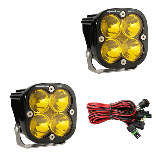 Baja Designs Pro Squadron Black LED Light Pod Pair - 2 PCS LED with Wiring Harness (Spot; Amber)