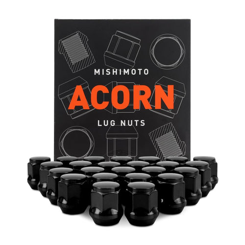 Mishimoto Lug Nuts Steel, M12x1.5, Acorn Seat, 24pc Set, Black