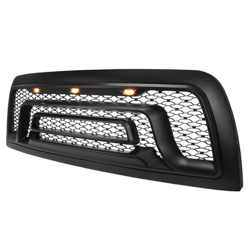 Matte Black Spec-D Tuning Front Bumper Hood Grille w/Amber LED Lights Compatible with 2010-2018 Dodge Ram 2500 3500 Truck
