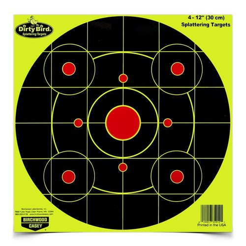 Birchwood Casey Bull's-Eye Yellow Dirty Bird Splattering Targets Practice Shooting for Indoor and Outdoor Use, 12" - 4 Targets