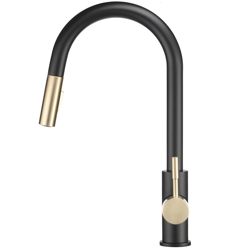 Dura Faucet Streamline RV Single Handle Pull-Down Kitchen Sink Faucet - Optional Deck Plate (Matte Black/Matte Gold)