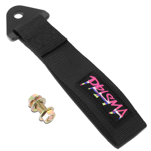 NRG Innovations 1.875 Inches Wide Nylon Belt Front/Rear Bumper Towing Strap, Black, 9.5" Strap Loop / 10.5" Strap to Bolt Eye, TOW-01BK