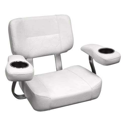 3366-784 Wise Offshore Series Deluxe Helm Chair with Oversized Arm Rests and Stainless Cupholders, Brite White