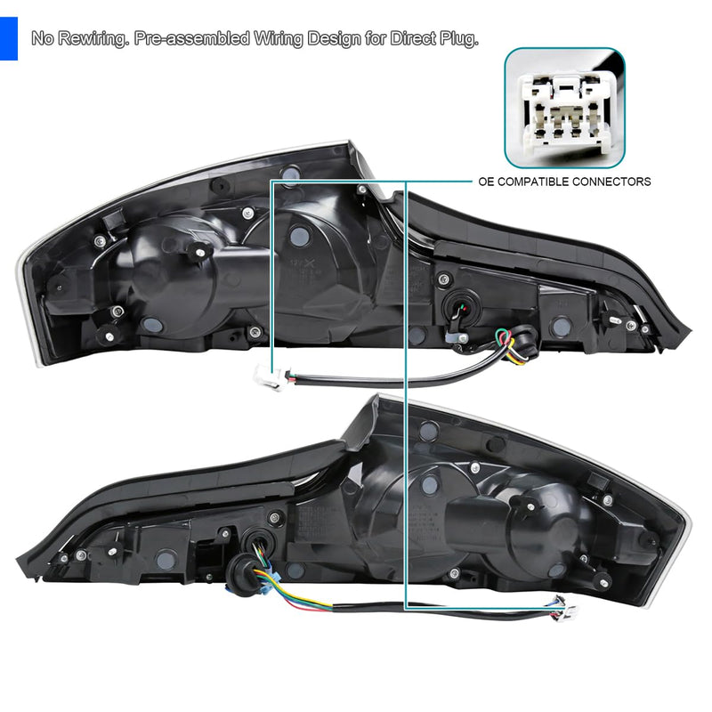 Full LED Tail Lights SPEC-D TUNING w/Red Fiber Optic Halo Ring, Sequential Turn Signal, and Startup Animation Compatible with 2003-2007 Infiniti G35, Left + Right Pair Assembly