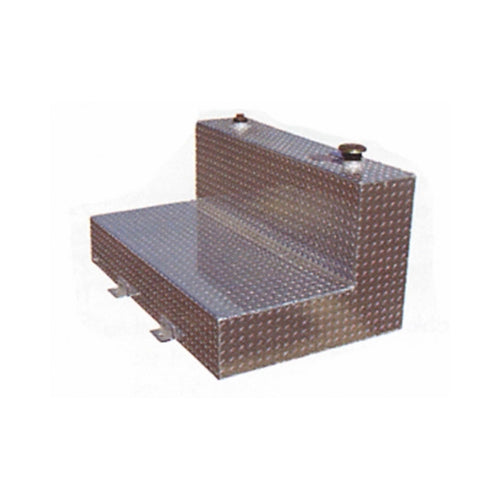 75 Gallon TrailFX L-Shape Liquid Transfer Tank Diesel/Water Diamond Plate Aluminum 27 Inch Length 48 Inch Width 24 Inch Height Lockable Cap For Full-Size Trucks TrailFX 210851