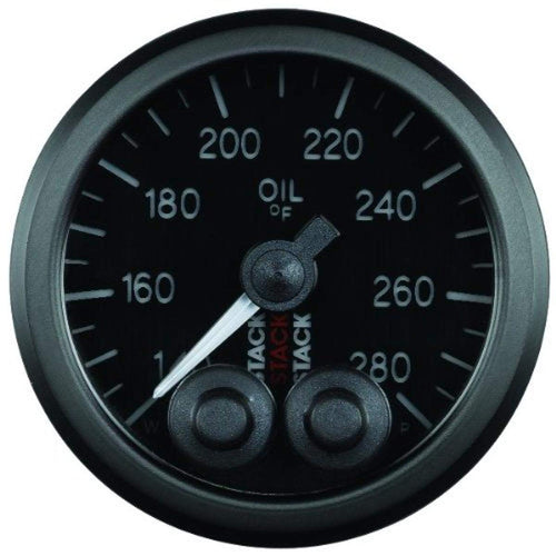 52mm STACK ST3510 Black Pro-Control 1/8" NPTF Male 140-280°F Oil Temperature Gauge