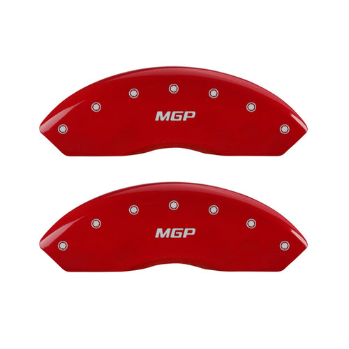 Caliper Covers MGP 49011SMGPRD (Red Powder Coat Finish, Engraved Front and Rear: Silver Characters, Set of 4)