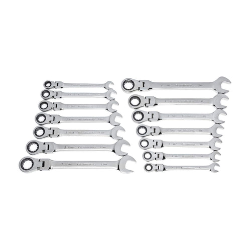 14 Pc. GEARWRENCH 12 Pt. Flex Head Ratcheting Combination Wrench Set, SAE/Metric - 85141