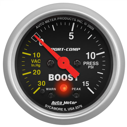 Auto Meter Sport-Comp Electric Boost/Vacuum Gauge, 2.3125 in. 3376