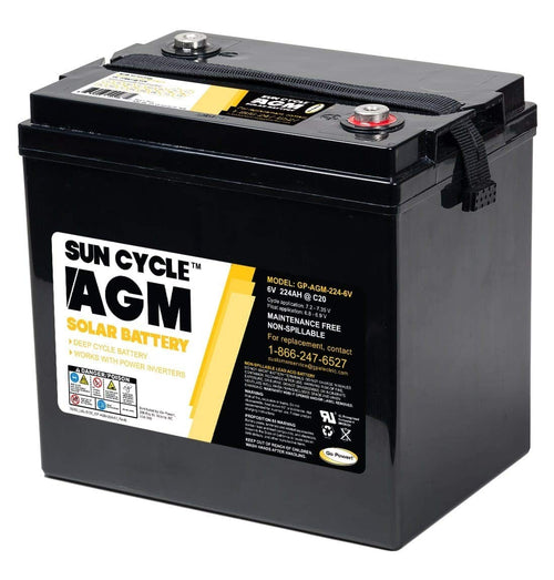 224 Amp, GP-AGM-224-6V 6 Volt AGM Deep Cycle Rechargeable Replacement Battery for PV Solar and Inverters