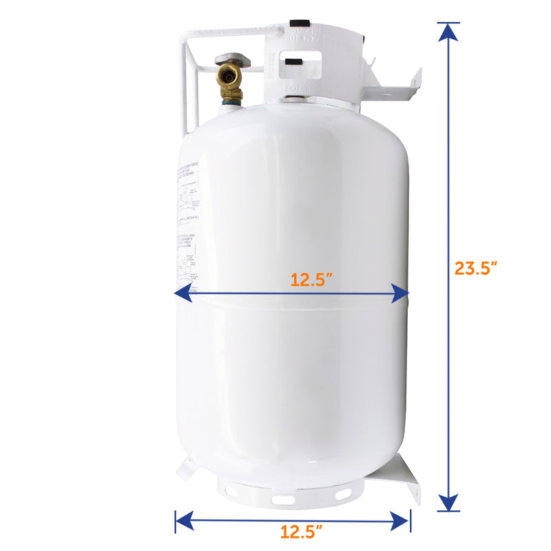 30lb Flame King YSN301HZL Steel Horizontal Propane Tank Cylinder for Fire Pit Tables, Patio Heaters, Barbeques, RVs, and Truck Campers, 30-Pound, White