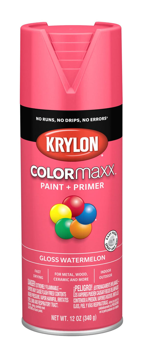 Krylon K05544007 Spray Paint and Primer COLORmaxx for Indoor/Outdoor Use, Gloss Watermelon Pink 12 Ounce (Pack of 1)