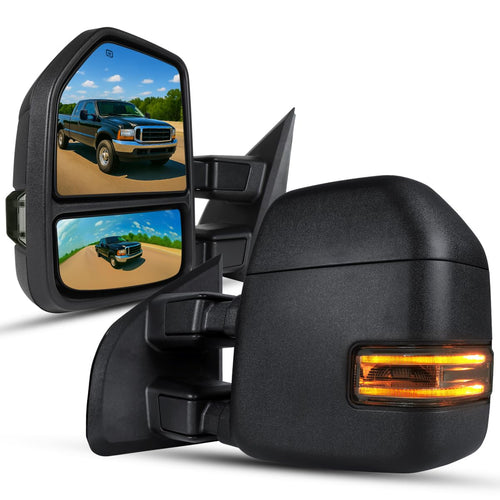 Spec-D Tuning Towing Mirror Black Smoke LED Signal Power Heated Compatible with 1999-2016 Ford F-250, F-350, F-450 Super Duty Left + Right Pair