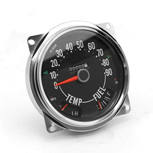 Speedometer Assembly 17206.04, 0-90 MPH, Includes Speedometer Assembled With Fuel and Tempature Gaues, Jeep CJ5 1955-1979, CJ6 1955-1971, CJ7 1976-1979