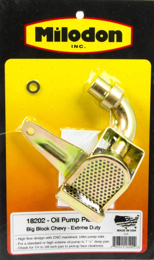 Milodon Oil Pump Pickup, Press/Bolt-On Extreme Duty, 7-3/4 in Deep Pan, High Volume Oil Pump, Big Block Chevy, Each