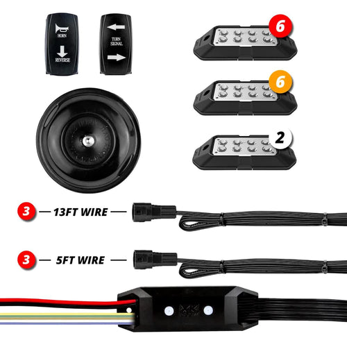 XKGLOW UTV Pro Signal + Horn Kit - 2 White 6 Red 6 Amber Pods