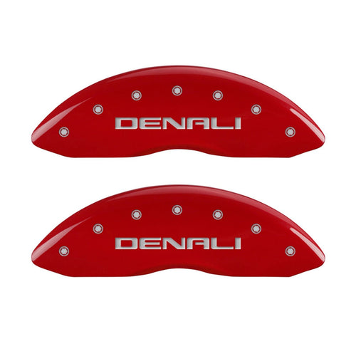 MGP Caliper Covers Front and Rear 34005SDNLRD Red Powder Coat Finish, Set of 4 (Denali Silver Characters, Engraved)