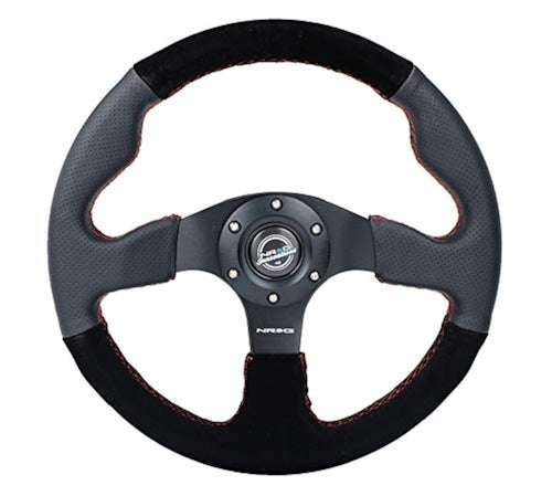 NRG Innovations Reinforced NRG-RST-012R-S-RS Steering Wheel- 320mm Sport Leather/Suede Steering Wheel with Red Stitch