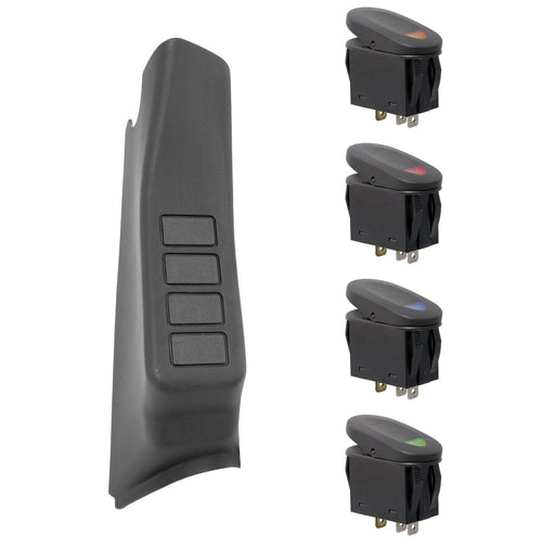 Rugged Ridge | A-Pillar Switch Pod Kit, 4 Switches, Black, RHD | 17235.87 | Fits 2007-2010 Jeep Wrangler JK