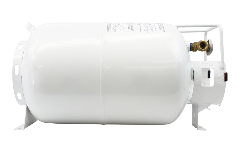 30lb Flame King YSN301HZL Steel Horizontal Propane Tank Cylinder for Fire Pit Tables, Patio Heaters, Barbeques, RVs, and Truck Campers, 30-Pound, White
