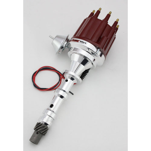 Pertronix D101711 Flame-Thrower Vacuum Advance Plug and Play Red Male Cap Billet Electronic Distributor with Ignitor II Technology for Chevrolet 409
