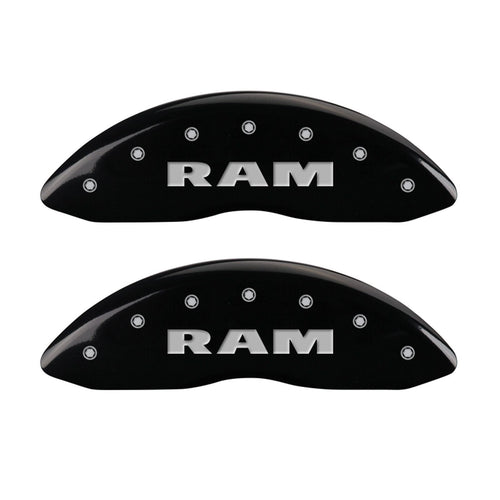 Caliper Covers MGP Compatible with 2011-2018 RAM 1500, 2019-2024 1500 Classic, 2013-23' 1500 Eco Diesel (Fits 18"+ Wheels) Powder-Coated Finish, 4 PCS Front and Rear (Black - RAM Engraving)