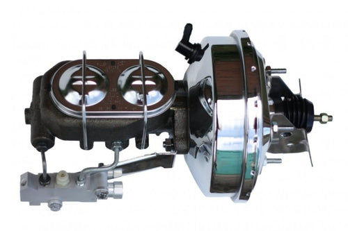 9 Inch LEED BRAKES Power Booster, 1-1/8 Inch Bore Cast Iron Master With Chrome Lid, Side Mount Valve. Disc/Disc (Chrome)
