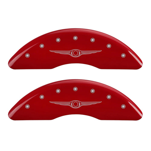 MGP 32002SCW1RD Caliper Covers Red Powder Coat Finish Front and Rear Caliper Cover, Set of 4 (Style 1/Chrysler Wing Silver Characters, Engraved)
