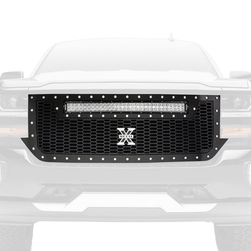 Laser Torch Grille 2016-2018 Silverado 1500, Black, 1 Pc, Replacement, Chrome Studs with (1) 30" LED - PN #7311281