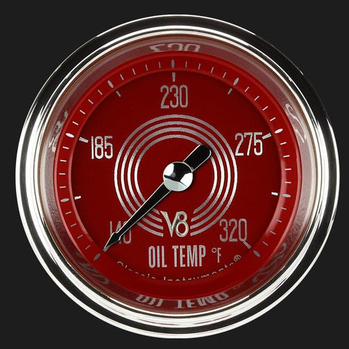 V8 Red Steelie Classic Instruments V8RS128SHC 2-1/8" Oil Temperature Gauge Full Sweep
