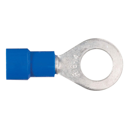 CURT 59522 Blue Vinyl-Insulated 16-14 Gauge Ring Terminal Wire Connectors, 1/4-Inch Stud, 100-Pack