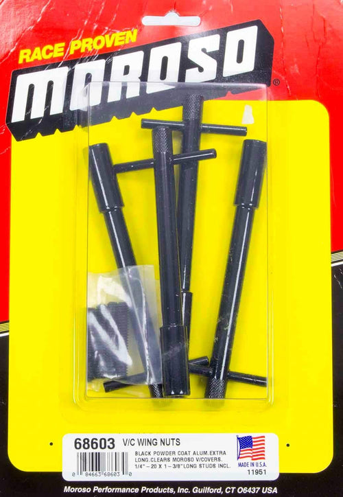 Moroso Valve Cover 68603 Wing Nuts, Black Powder Coat, Pack of 4