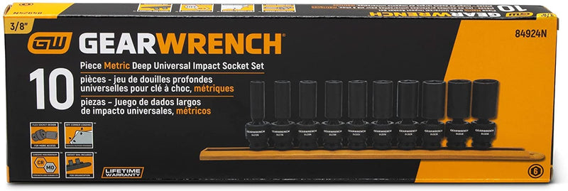 10 Pc. GEARWRENCH 3/8 Inch Drive 6 Pt. Deep Universal Impact Socket Set, Metric - 84924N