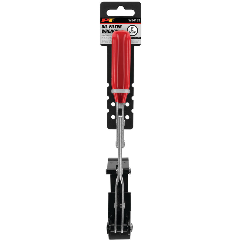 W54123 Performance Tool Oil Filter Wrench, Swivel Handle, Studded Steel Band, 3 in. to 3 3/4 in. (76mm to 95.25mm) Diameter, Black/Red